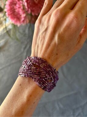 Multi-Strand Purple Seed Bead Wrap Bracelet